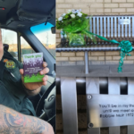 Compilation image of Robbie and the memorial bench