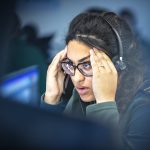 Caelainn in distress after answering an abusive call.